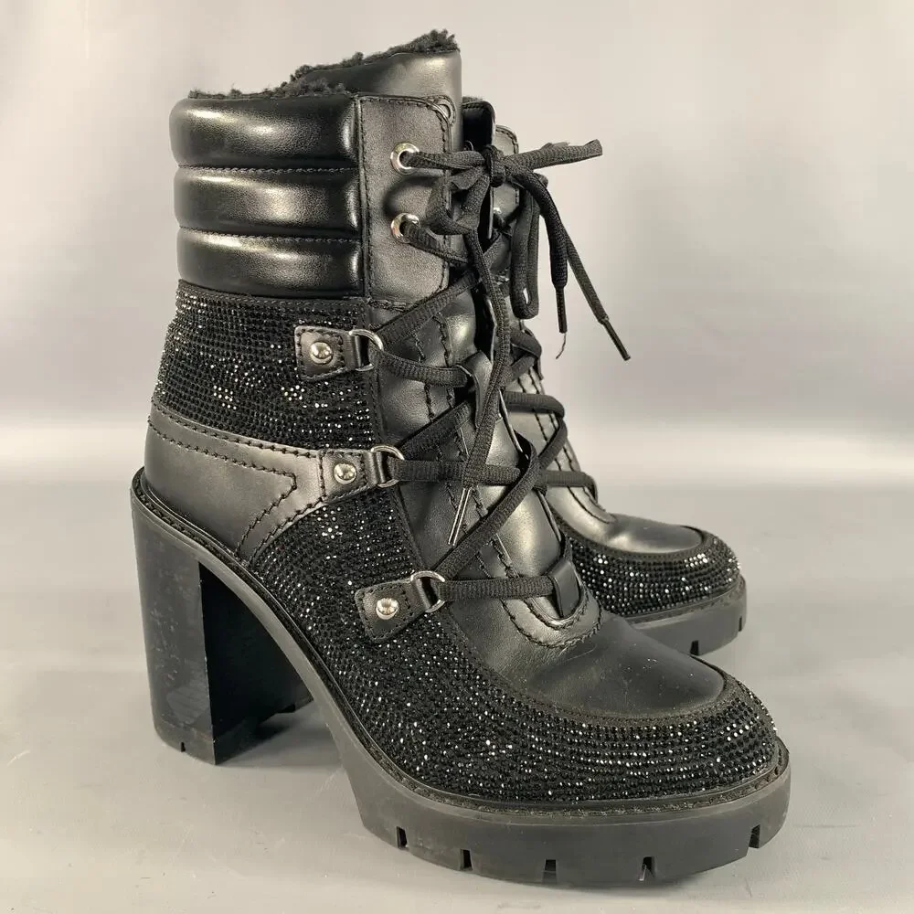 MICHAEL KORS Size 10 Black Rhinestones Lace Up Boots